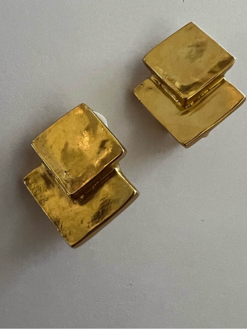 Karine Sultan Earrings Clip On Brushed Gold Tone Double Triangle